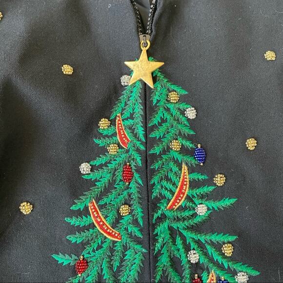 Vintage Jenna Christmas Tree Cardigan Sweater Embroidered Beaded Zip 14 NWT - Picture 8 of 13